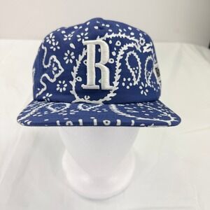 Rhude Blue Bandana Paisley Snapback Hat Embroidered R Logo One Size